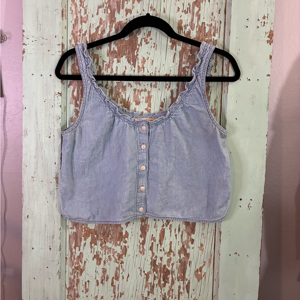 Madewell Blue Crop Buttoned Tank Top